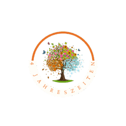 Logo mit einem Baum, der die vier Jahreszeiten darstellt: Frühling mit rosa Blüten, Sommer mit grünen Blättern, Herbst mit orangefarbenen Blättern und Winter mit blauen Schneeflocken. Um den Baum herum steht in einem Bogen der Schriftzug ‚4 Jahreszeiten‘.